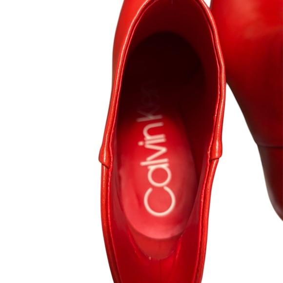 Calvin Klein High Heeled Leather Red Ankle Boots Size 6.5 - Picture 5 of 12